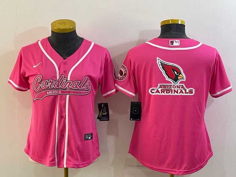 Women%27s Arizona Cardinals Pink Team Big Logo With Patch Cool Base Stitched Baseball Jersey->women nfl jersey->Women Jersey